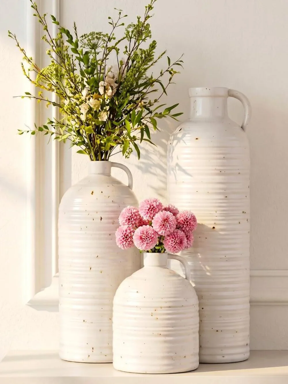 3-Piece Farmhouse Ceramic Vase Set White